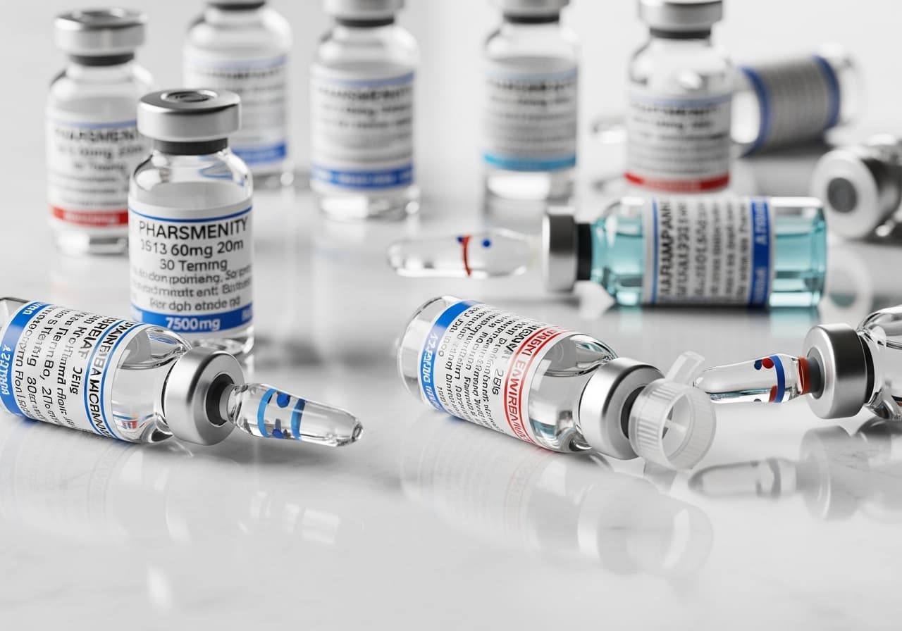 Pharmaceutical-grade therapy vials on a clean surface